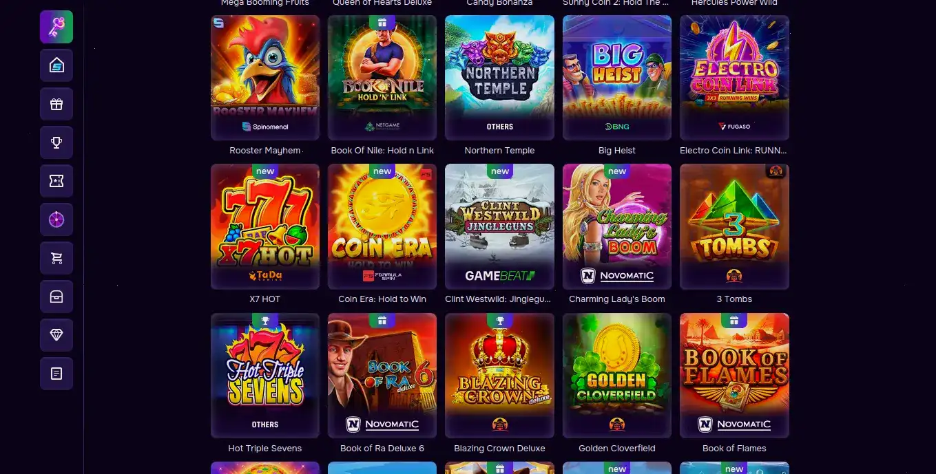 регистрация в казино Coins Game интерфейс